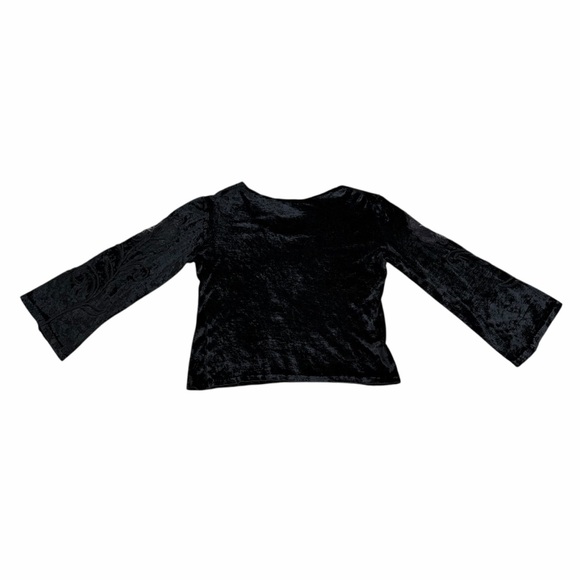 Lolly Pops & Roses Black Crushed Velour Embroidered 3/4 Sleeve Blouse - Large - Picture 7 of 16